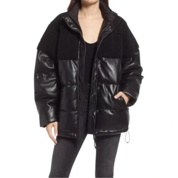 Good American Size 3 Large Faux Leather Cocoon Puffer Jacket - Picture 1 of 9